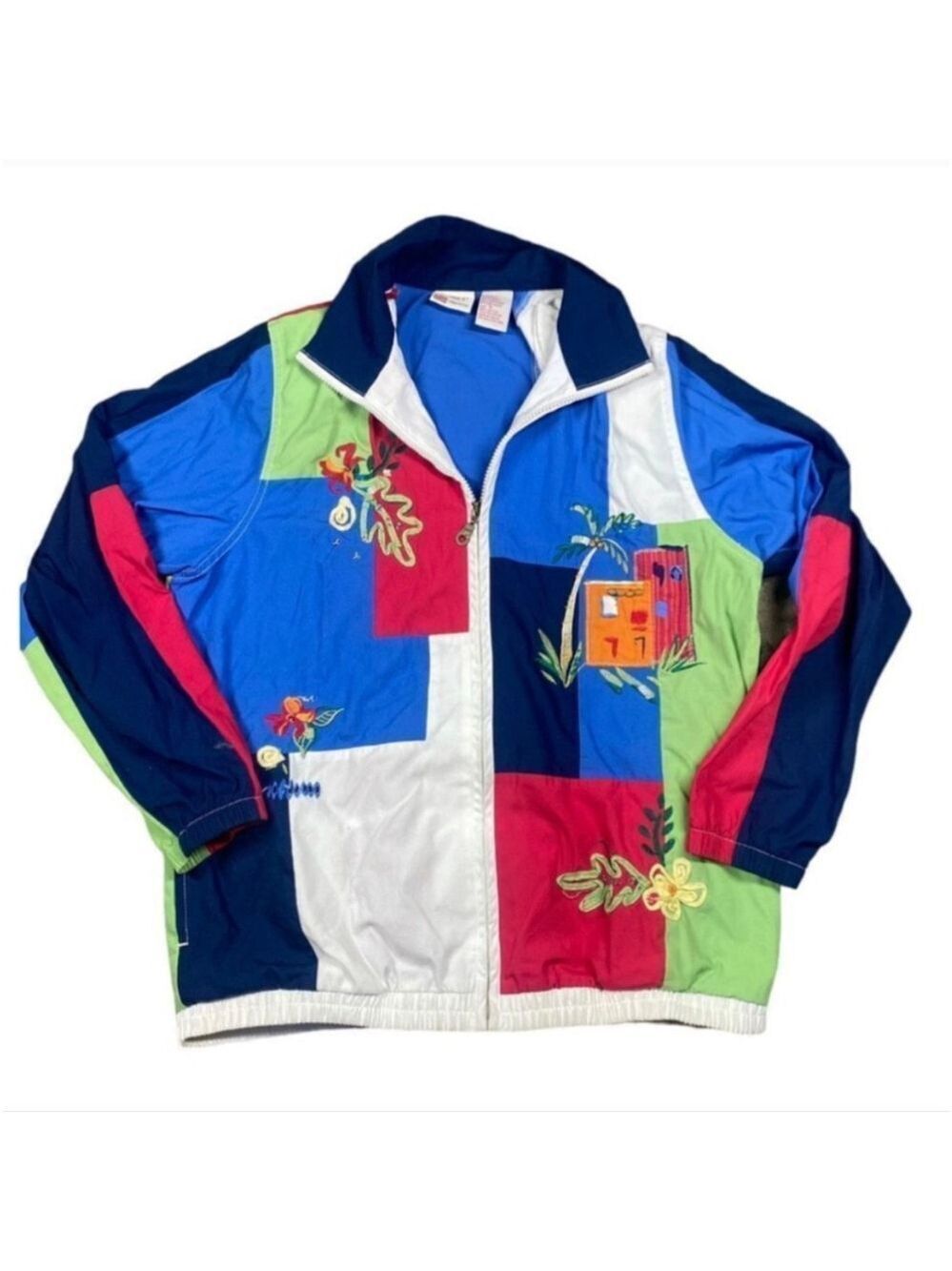 Koret Colorblock Full Zip Jacket Small White Blue Green